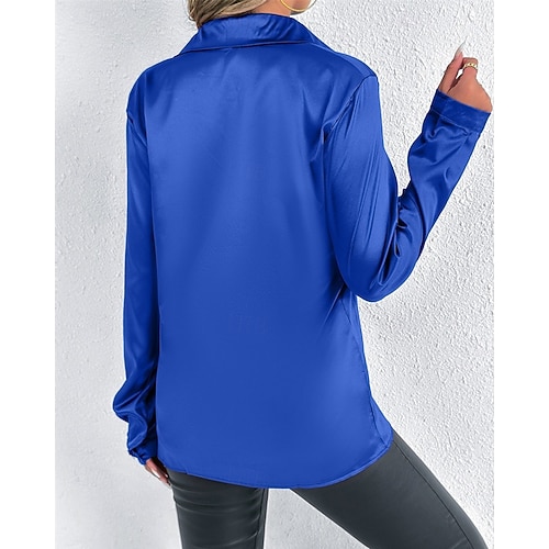  Per donna Camicia Camicia in raso Tinta unica Elegante Essenziale Casual Manica Lunga Colletto a Camicia Top Regolari Quotidiano Uscire Bottoni Rosso Blu marino Blu Reale Primavera Autunno
