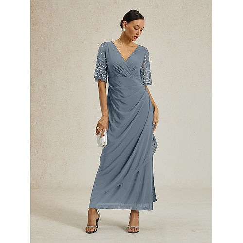 Femmes Robe maxi Robe fourreau Élégant Couleur Unie Manche Courte Col en V Bleu Poudré Été Printemps Automne  Femmes Robe maxi Robe fourreau Élégant Couleur Unie Manche Courte Col en V Bleu Poudré Été Printemps Automne