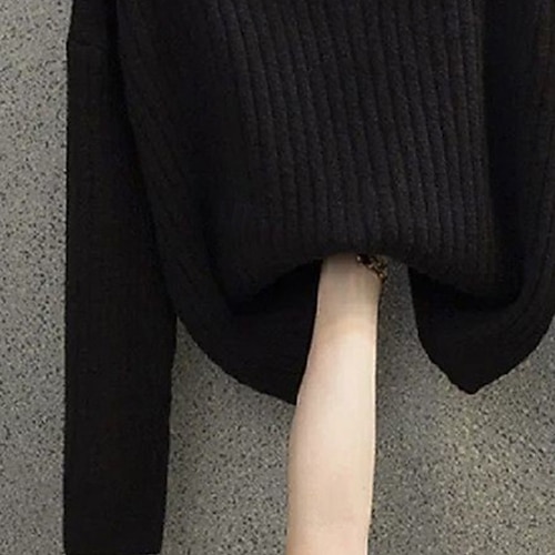  Damen Pullover Mode Basic Lässig Einfarbig Gerippt Halber Reißverschluss Reißverschluss Gestrickt Langarm Normale Oberteile Stricken Outdoor Täglich Wochenende Schwarz Herbst Winter