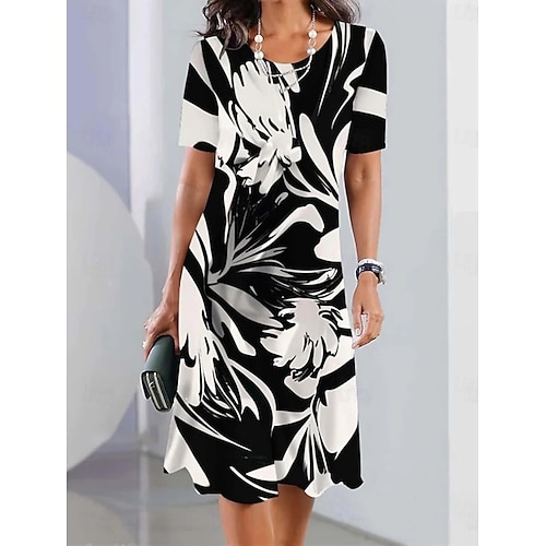  Femmes Robe Midi Robe d'Été Occasionnel Extérieur Sortir Coupe régulière A Ombre Bloc de Couleur Manche Courte Col en V Noir Rose Claire Orange Vert Été