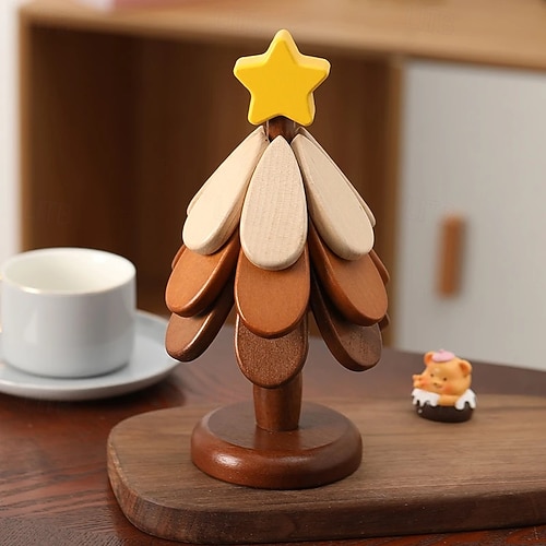  Dessous de verre en bois résistant à la chaleur pour sapin de Noël, sets de table créatifs en forme d'arbre pour la cuisine et la salle à manger, adaptés aux bols, théières, plateaux à boissons,