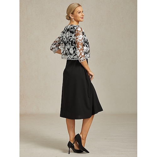  Жен. Блейзер Легкость Кружева Вышивка Элегантный стиль Цветочный принт Официальные Короткая "Круглый вырез ""под горло""" Стандартный Рукав 3/4 Верхняя одежда Черный Лето Весна