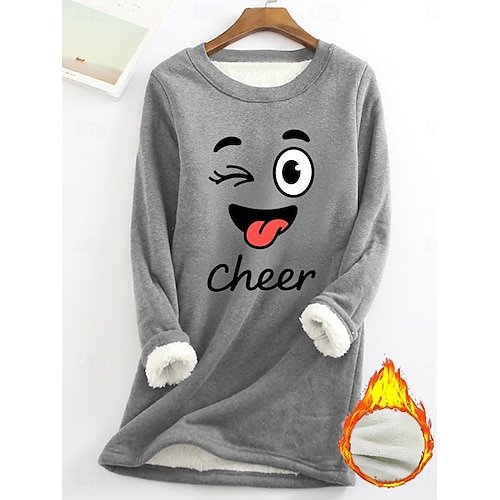  Dámská mikina s potiskem, teplá, ležérní, chlupatá, s dlouhým rukávem, kulatý výstřih, běžné tílko, street casual, žlutá, růžová, tmavě růžová, modrá, šedá, jaro, podzim, zima