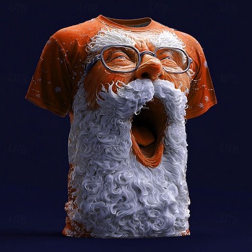  Weihnachten Herren Weihnachtsmann 3D Zeichentrick T Shirt Kurzarm T-Shirt 3D-Druck Rundhalsausschnitt Hemd Täglich Designer Künstlerisch Urlaub Party Straße Weiß Rote Blau Ganzjahres Bekleidung S M L