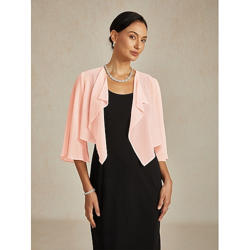  Női Flowy felsők Sifon felsők Tömör szín Elegáns Háromnegyedes Aszimmetrikus Crop Tops Esküvői vendég Piros rózsaszín Nyár Tavasz Ősz