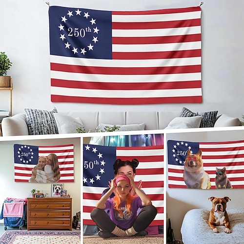  Индивидуальный постер с изображением американского флага к 250-летию с фотографией. Создайте свой собственный дизайн для декора, клубов, концертов, баров, общежитий, гостиных, спален.