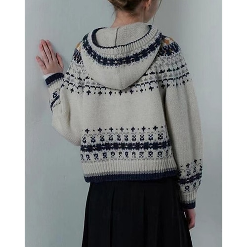  Dame Genser Kofte Fair Isle genser Årgang Mote Fritid Geometrisk Riflet Med hette Knapper Strikket Trykt mønster Langermet Vanlige topper Strikke Jul utendørs Daglig Grå Høst Vinter