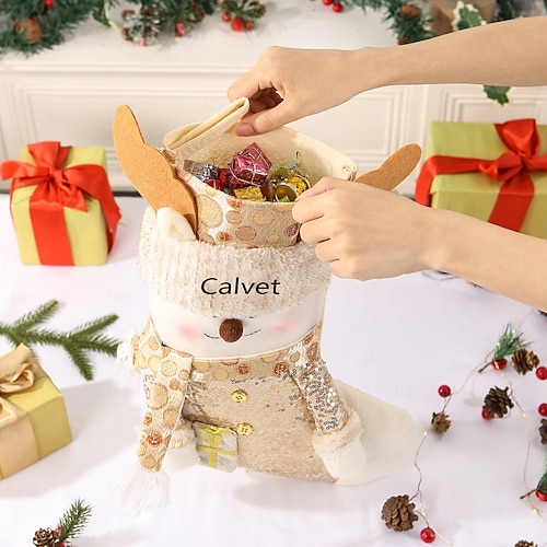  Meia de Natal personalizada com nome personalizado, rena dourada, meias longas para decoração de árvore de Natal, presente perfeito para o Natal &celebrações de ano novo