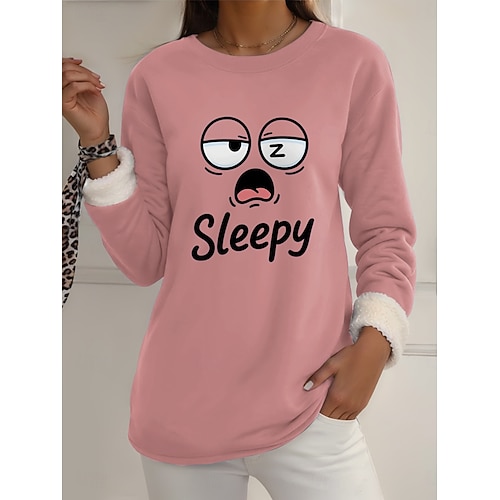  Pull-over pour femme, sweat-shirt graphique, chaud, décontracté, duveteux, manches longues, col rond, régulier, haut, streetwear, décontracté, jaune, rose, rose foncé, bleu, gris, printemps, automne,
