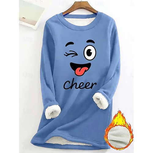  Dámská mikina s potiskem, teplá, ležérní, chlupatá, s dlouhým rukávem, kulatý výstřih, běžné tílko, street casual, žlutá, růžová, tmavě růžová, modrá, šedá, jaro, podzim, zima