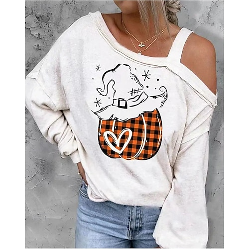  Femmes Sweatshirt Pull Graphique Crâne Potiron Actif Mode Streetwear manche longue Col ras du cou Hauts Réguliers Rue Tenue Quotidienne Occasionnel Imprimé Noir Blanche Jaune Rose Claire Rouge Automne
