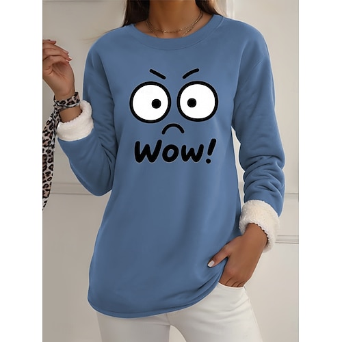  Pull-over pour femme, sweat-shirt graphique, chaud, décontracté, duveteux, manches longues, col rond, régulier, streetwear, décontracté, jaune, rose, rose foncé, bleu, gris, printemps, automne, hiver