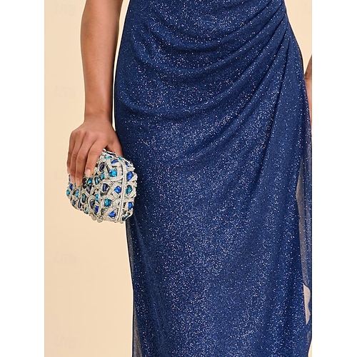  Femmes Robe maxi Robe fourreau Élégant Fête Anniversaire Couleur Unie Sans manches Col carré Bleu Roi Été