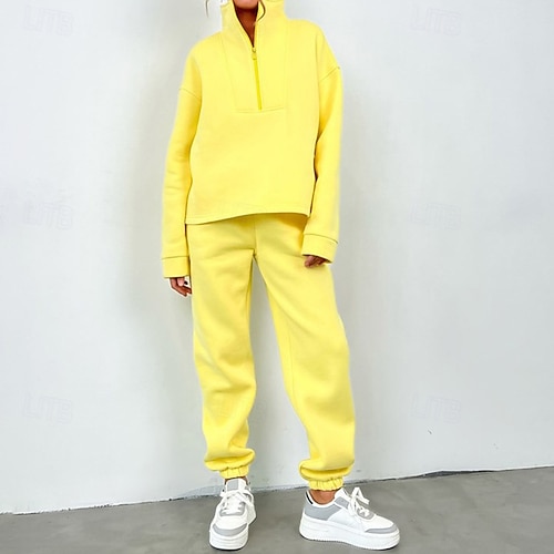 Women's Piece Tracksuit Sweatsuit Sets Sportswear Solid Colored