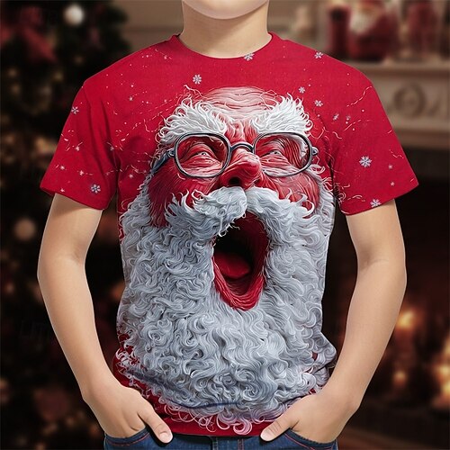  Christmas Boys' 3D Graphic Santa Claus T shirt Tee Short Sleeve Summer Spring Fashion Basic Kids 4-12 Years Crew Neck Outdoor Casual Daily Regular Fit