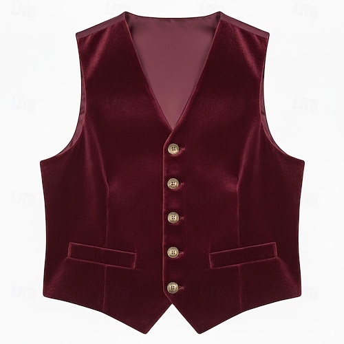  męska kamizelka casualowa z klapami w kolorze czarnym bordowym, formalna, jednokolorowa, dopasowana