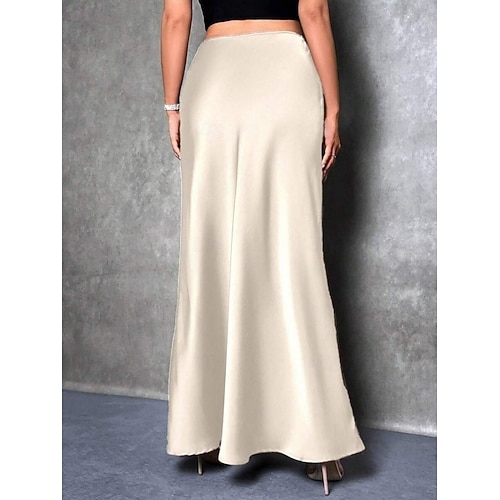  Femmes Jupe Moulant Élégant Mode Maxi Taille haute Jupes Uni Micro-Élastique Soirée Rue Noir Fuchsia Vert Kaki Printemps Satin Polyester