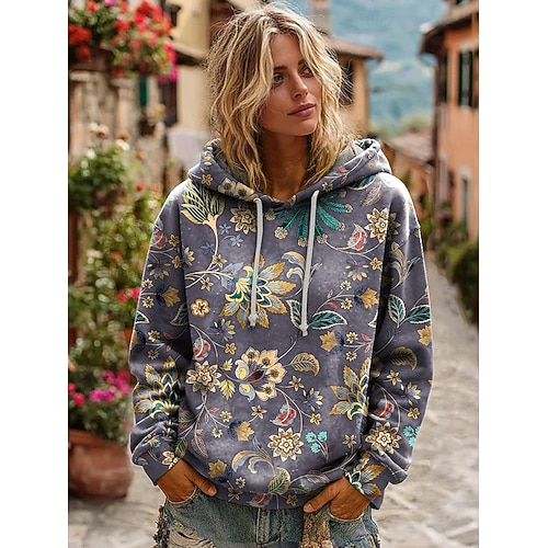  Γυναικείο 3D Εκτύπωση Vintage Boho Φόρεμα Patchwork Φόρεμα Φούτερ Floral Pullover Φούτερ Elegant Ζεστό Active Με Κουκούλα Καθημερινά Ρούχα Patchwork Εκτύπωση Ανοιχτό Μωβ Καφέ Πράσινο Άνοιξη Φθινόπωρο