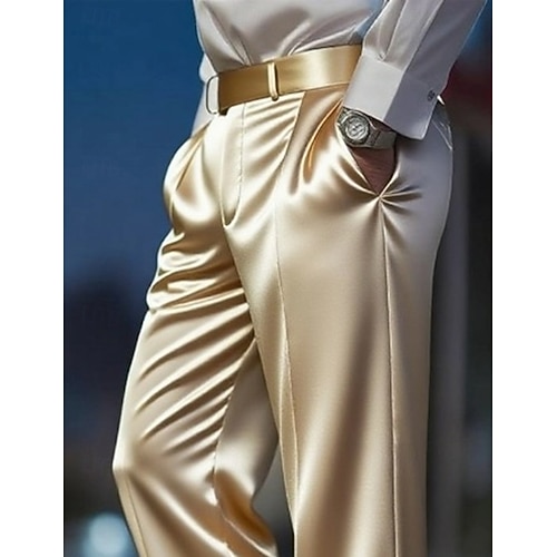  Per uomo Pantaloni Pantaloni Eleganti Come la seta Pantaloni in raso Pantaloni da Abito Tasca Gamba Dritta Semplice Traspirante Lunghezza intera Matrimonio Feste Affari Moda Streetwear Nero Bianco