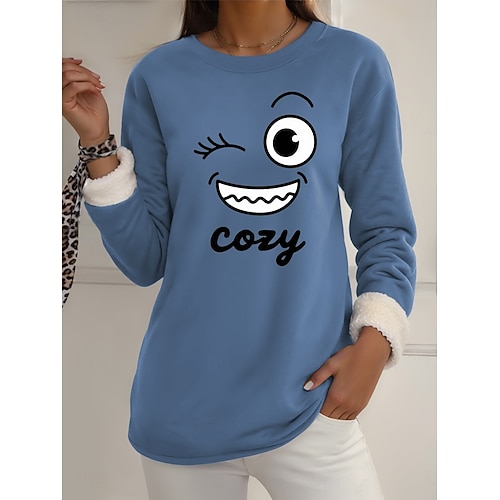  Pull-over pour femme, sweat-shirt graphique, chaud, décontracté, duveteux, manches longues, col rond, régulier, streetwear, décontracté, jaune, rose, rose foncé, bleu, gris, printemps, automne, hiver