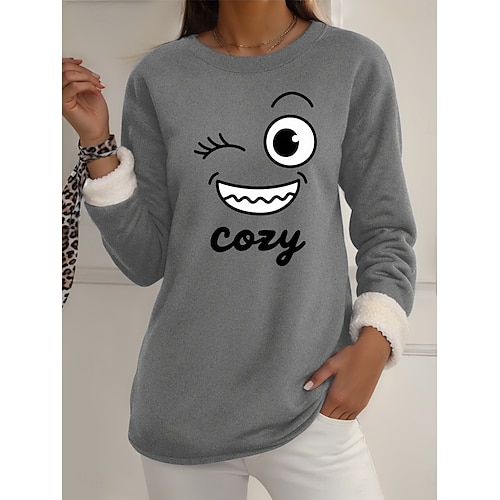  Pull-over pour femme, sweat-shirt graphique, chaud, décontracté, duveteux, manches longues, col rond, régulier, streetwear, décontracté, jaune, rose, rose foncé, bleu, gris, printemps, automne, hiver