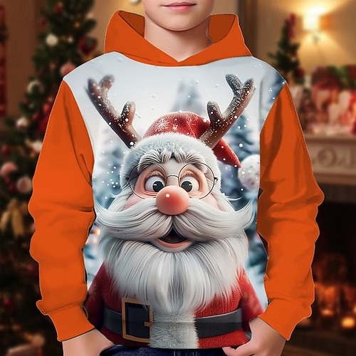  Natale Ragazzi 3D Grafico Babbo Natale Felpa con Cappuccio Manica Lunga Primavera Autunno Moda Streetwear Bambini 4-12 Anni Con cappuccio All'aperto Casuale Quotidiano Vestibilità regolare