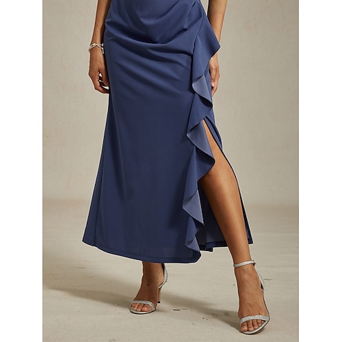  Dam Maxiklänning Sheath Dress Plisserad klänning Volangkjol Elegant party Semiformella klänningar Bröllopsgäst Gradering Cocktailfest Ensfärgat Ärmlös Rund hals Båthals Violett Sommar Vår Höst