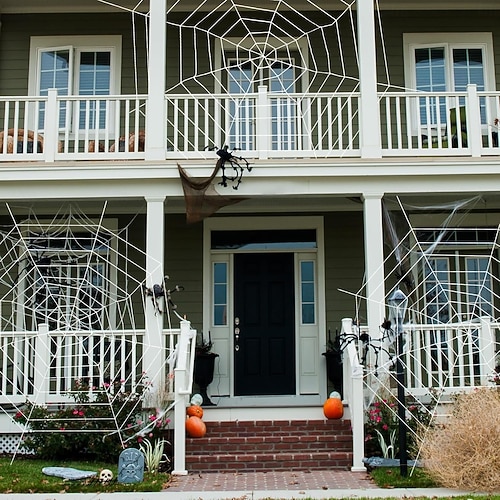  Halloween Spider Web Large 12FT Halloween Decorations - Realistic Spider String Rope Props, Round Fake Cobweb Elastic Belt for Indoor Outdoor Party Favor