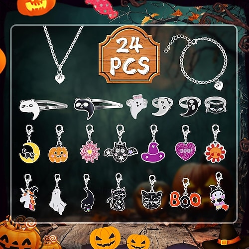  Halloween Advent Calendar 2025 for Girls and Boys With 24 Days Unique Gift Countdown Calendar Spooky Castle Design Blind Box DIY Creative Charm Pendant Bracelet