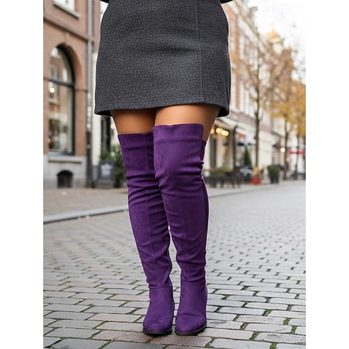 Vibrant Purple Suede Over - the - Knee Boots for Women - Stylish