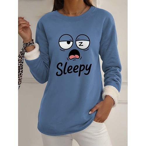  Pull-over pour femme, sweat-shirt graphique, chaud, décontracté, duveteux, manches longues, col rond, régulier, haut, streetwear, décontracté, jaune, rose, rose foncé, bleu, gris, printemps, automne,