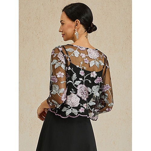 Női Blézer Könnyű Csipke Hímzett Elegáns Virágos Előírásos Rövid Kerek nyakkivágás Laza öltözet Háromnegyedes Felsőruházat Fekete Nyár Tavasz  Női Blézer Könnyű Csipke Hímzett Elegáns Virágos Előírásos Rövid Kerek nyakkivágás Laza öltözet Háromnegyedes Felsőruházat Fekete Nyár Tavasz