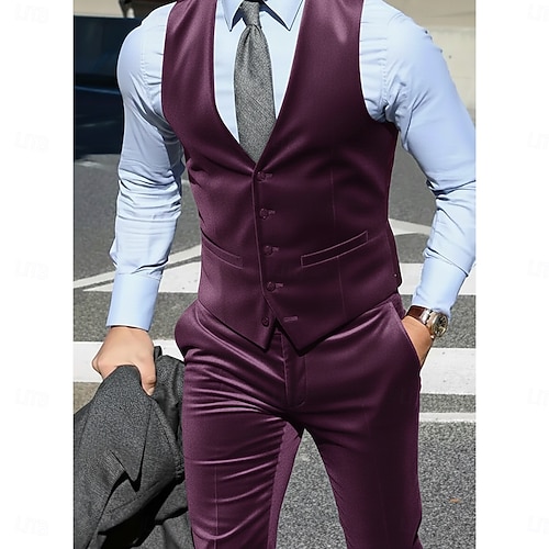  Męskie garnitury ślubne, biznesowe, z klapami w kolorze bordowym, ciemnozielonym, formalne, w jednolitym kolorze, dopasowane, dwuczęściowe