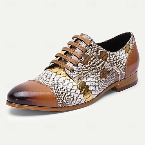  Chaussures à lacets pour hommes à imprimé python – motif peau de serpent unique avec un design colorblock tendance, mode moderne pour la vie nocturne, les cocktails et les événements de mode