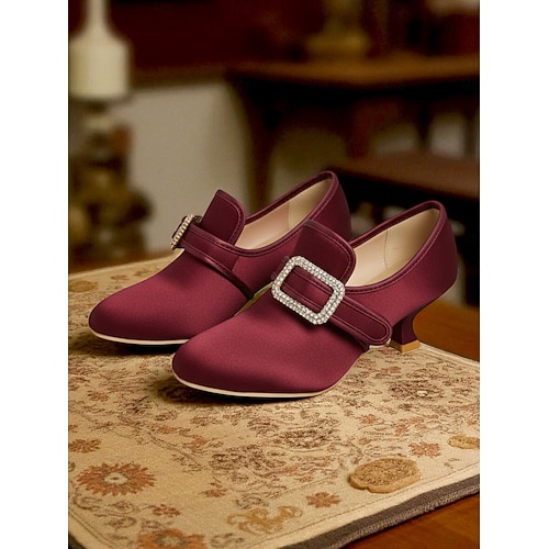  Women's 1920s Vintage Victorian Buckle Heels - Edwardian Satin Kitten Heel Dress Shoes for Lolita, Rococo and  Gatsby Party or Cosplay Outfits