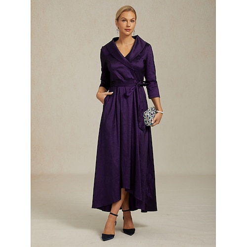  Femmes Robe Maxi Robe de Soirée Élégant ancien Coupe régulière Couleur Unie Manche 3/4 Col en V Aubergine Automne Hiver