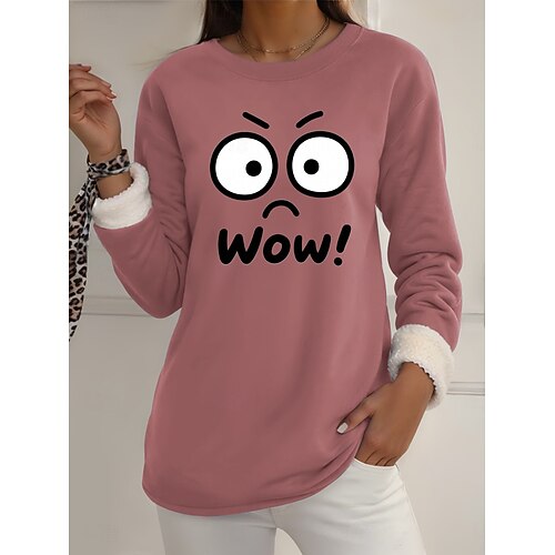  Pull-over pour femme, sweat-shirt graphique, chaud, décontracté, duveteux, manches longues, col rond, régulier, streetwear, décontracté, jaune, rose, rose foncé, bleu, gris, printemps, automne, hiver