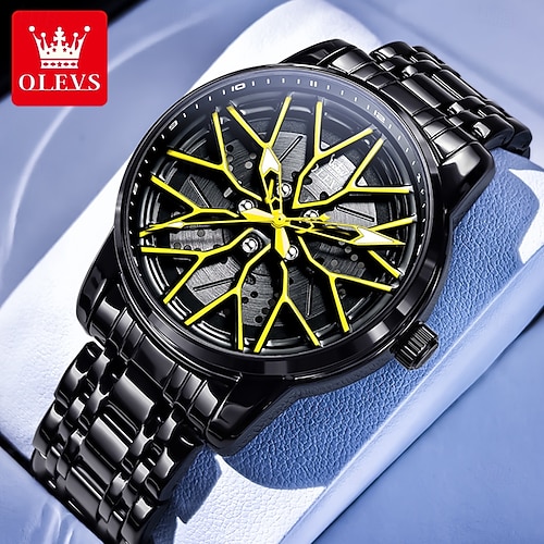 olevs 3701 orologio al quarzo di lusso per uomo quadrante girevole scavato 3d in acciaio inossidabile impermeabile luminoso orologi da polso da uomo