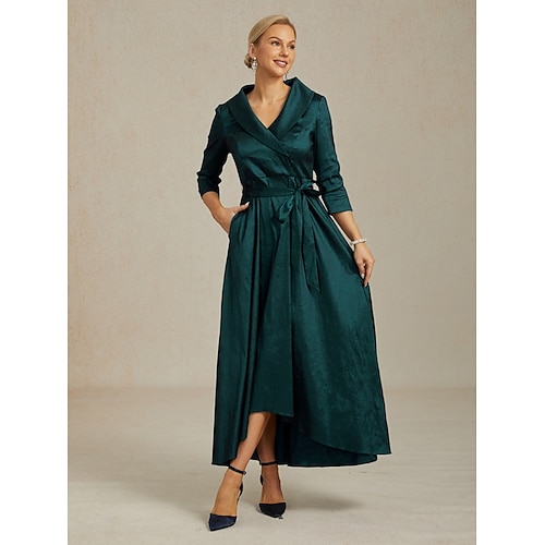  Femmes Robe Maxi Robe de Soirée Élégant ancien Coupe régulière Couleur Unie Manche 3/4 Col en V Vert Emeraude Automne Hiver