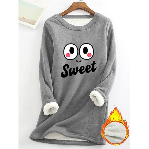  Dámská mikina s potiskem, teplá, ležérní, chlupatá, s dlouhým rukávem, kulatý výstřih, běžné tílko, street casual, žlutá, růžová, tmavě růžová, modrá, šedá, jaro, podzim, zima