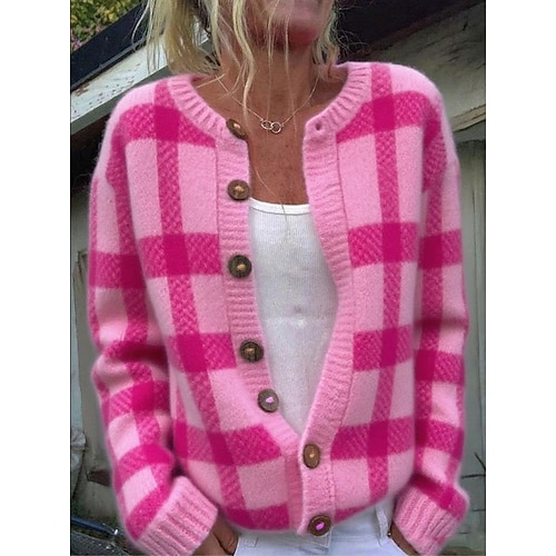  Femmes Cardigan Élégant Vacances ancien Fleuri Graphique Côtelé Col ras du cou Boutons Imprimé manche longue Hauts Réguliers Tricoter Extérieur Week-end Vert Claire Rose Claire Automne Hiver