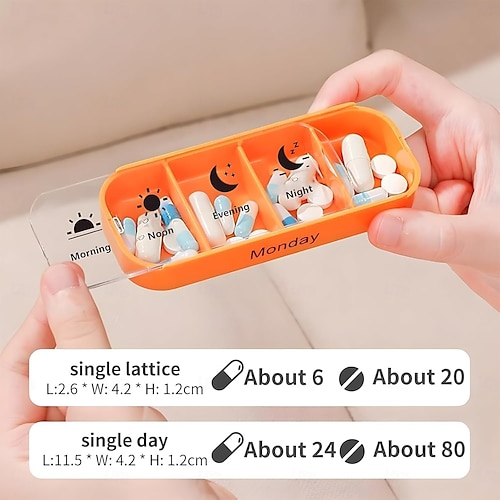  7 päivän suurikapasiteettinen kannettava pillerijärjestäjä vedenpitävä lääkejärjestäjä pinottavat pillerikotelot, joissa on 4 lokeroa päivässä matkaystävällinen ikääntyneille sopiva pillerikotelo