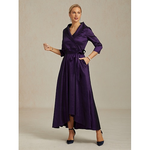  Femmes Robe Maxi Robe de Soirée Élégant ancien Coupe régulière Couleur Unie Manche 3/4 Col en V Aubergine Automne Hiver