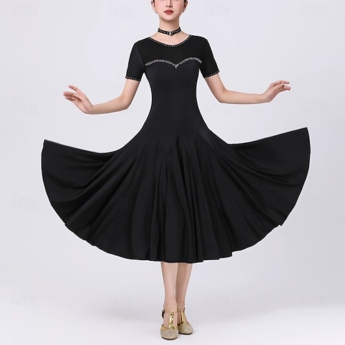 short tango dress Ym Youmu Girls Latin Dance Dress Short Sleeve Dancewear for Ballroom Tango Practice, Girl's, Size: 11-12 Years, Black