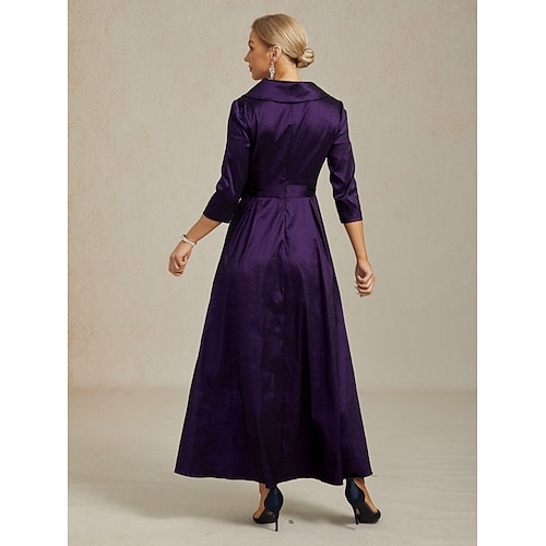  Femmes Robe Maxi Robe de Soirée Élégant ancien Coupe régulière Couleur Unie Manche 3/4 Col en V Aubergine Automne Hiver