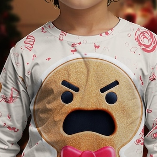  Jul Pojkar 3D Grafisk Pepparkakor män T-shirt Långärmad Vår Höst Mode Grundläggande Barn 4-12 år Rund hals Utomhus Ledigt Dagligen Normal