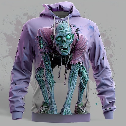  Mindszentek napja Férfi Zombik 3D Kapucnis felsőrész Pulóver Punk Túlzott Hosszú ujj Terített nyak Klub Utcai öltözék Világoszöld Medence Zsinór Ősz Tél Tervező