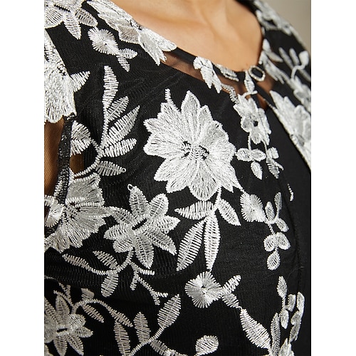  Жен. Блейзер Легкость Кружева Вышивка Элегантный стиль Цветочный принт Официальные Короткая "Круглый вырез ""под горло""" Стандартный Рукав 3/4 Верхняя одежда Черный Лето Весна