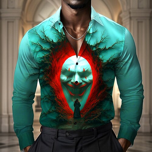Men's Creepy Clown Joker Shirt Satin Shirt Dress Shirt Long Sleeve Dark  Gothic Style Outdoor Holiday Summer Spring Fall Turndown 3D Print Button Up  Shirts White Green 2026 - $27.99