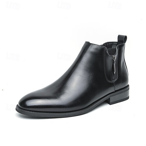 Men\'s Chelsea Boots Side Zip Ankle Dress Boots Faux Leather Amazon.com | DADAWEN Men main image 4